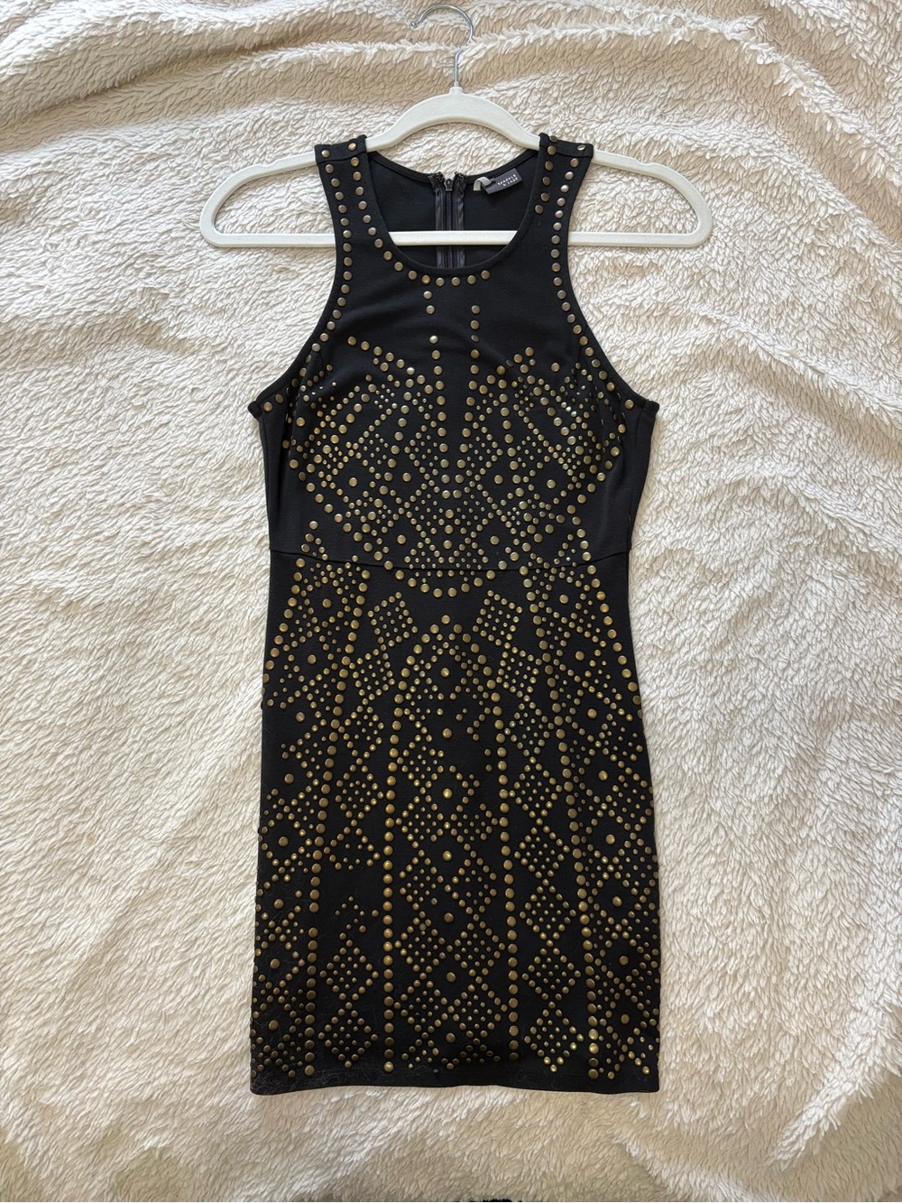 Black Studded Sleeveless Bodycon Dress - Gold Accent